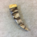3.5" Swirled Brown Flat Tusk/Claw Shaped Warm Brown Wooden Pendant with Natural Abalone Shell Overlay - Measuring 24mm x 90mm - (TR056-SH)