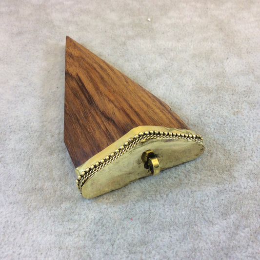 3" Warm Brown Tapered Front Flat Back Arrow Shaped Natural Wood Pendant with Dotted Gold Plated Cap - Measuring 50mm x 78mm - (TR3WBTFFBA)