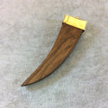 3.5" Swirled Brown Flat Tusk/Claw Shaped Warm Brown Wooden Pendant with Natural Abalone Shell Overlay - Measuring 24mm x 90mm - (TR056-SH)