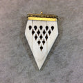 3" White/Ivory Pointed Arrow Shaped Natural Ox Bone Pendant with Carved Drops and Dotted Cap - Measuring 43mm x 80mm, Approx.
