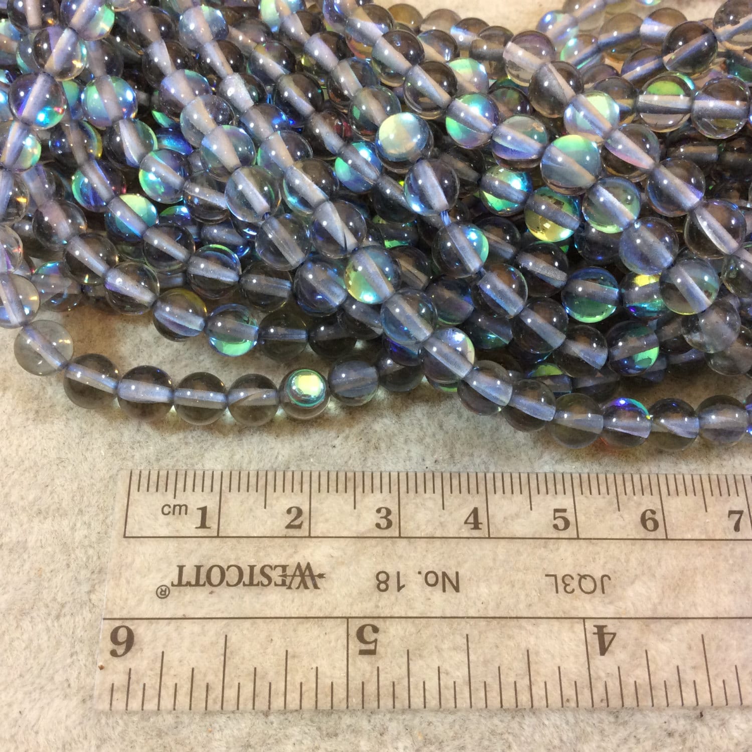 6mm Smooth Transparent Gray Round/Ball Shaped Synthetic Glass Moonstone Beads - 15.5" Strand (Approx. 67 Beads) - Manmade Faux Gemstone