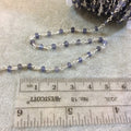 Silver Plated Copper Rosary Chain with Faceted 3mm Rondelle Shaped Iolite Beads - Sold by the Foot, or in Bulk! - Natural Beaded Chain