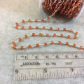 Silver Plated Copper Rosary Chain with Faceted 4mm Rondelle Shaped Carnelian Beads - Sold by the Foot! (CH113-SV) - Natural Beaded Chain