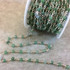 Silver Plated Copper Rosary Chain with Faceted 4mm Rondelle Shaped Chrysoprase Beads (CH118-SV) - Sold by the Foot! - Natural Beaded Chain