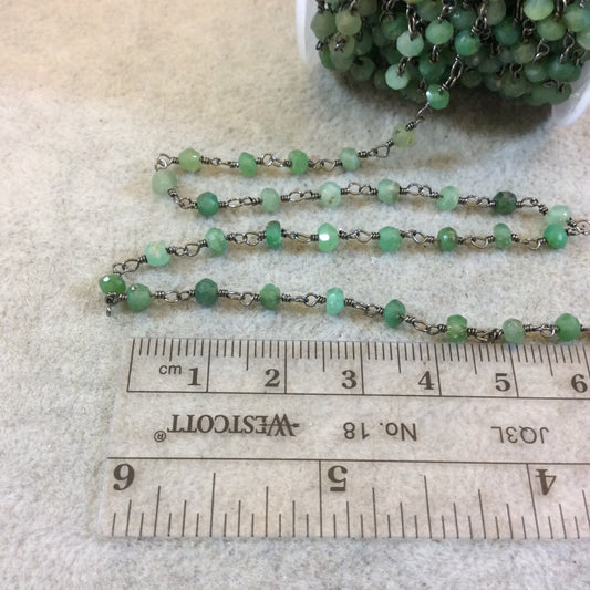 Gunmetal Plated Copper Rosary Chain with Faceted 4mm Rondelle Shape Chrysoprase Beads (CH118-GM) - Sold by the Foot! - Natural Beaded Chain