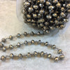 Gunmetal Plated Copper Rosary Chain with Faceted 6mm Rondelle Shape Pyrite Beads (CH326-GM) - Sold by the Foot! - Natural Beaded Chain