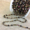 Gunmetal Plated Copper Wrapped Rosary Chain with 3-4mm Faceted Natural Tourmaline Rondelle Shape Beads  (CH117-GM) Sold by 1' Cut Sections!