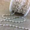 Silver Plated Copper Rosary Chain with Faceted 4mm Rondelle Shaped Moonstone Beads - Sold by the Foot, or in Bulk! - Natural Beaded Chain