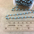 Gunmetal Plated Copper Rosary Chain with Smooth 3mm Round Shape Lt. Blue Howlite Bead - Sold by the Foot, or in Bulk! - Natural Beaded Chain