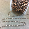Gunmetal Plated Wrapped Copper Rosary Chain with Smooth 2mm Round Shaped Dyed Light Pink Howlite Beads - Sold in 1' Increments - (CH006-GM)