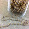 Gold Plated Copper Rosary Chain with Faceted 3-4mm Rondelle Shaped Iolite Beads (CH124-GD) - Sold by the Foot! - Natural Beaded Chain