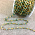 Gold Plated Copper Wrapped Rosary Chain with 4mm Faceted Natural Chrysoprase Rondelle Shaped Beads (CH118-GD) - Sold by 1' Cut Sections!