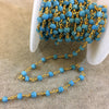 Gold Plated Copper Rosary Chain with Faceted 4mm Rondelle Shaped Turquoise Beads (CH126-GD) - Sold by the Foot! - Natural Beaded Chain