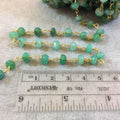 Gold Plated Copper Rosary Chain with Faceted 6-7mm Rondelle Shaped Chrysoprase Beads (CH323-GD) - Sold by the Foot! - Natural Beaded Chain