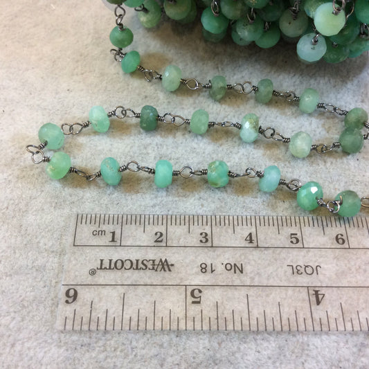 Gunmetal Plated Copper Rosary Chain with Faceted 6-7mm Rondelle Chrysoprase Beads - Sold by the Foot! (CH323-GM) - Natural Beaded Chain