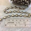 Gunmetal Plated Copper Rosary Chain with Faceted 6-7mm Coin Shaped Pyrite Beads (CH353-GM) - Sold by the Foot! - Natural Beaded Chain