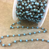 Gunmetal Plated Copper Rosary Chain with Smooth 3mm Round Shape Lt. Blue Howlite Bead - Sold by the Foot, or in Bulk! - Natural Beaded Chain