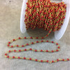 Gold Plated Wrapped Copper Rosary Chain with Smooth 2mm Round Shaped Dyed Bright Red Howlite Beads - Sold in 1' Increments - (CH005-GD)