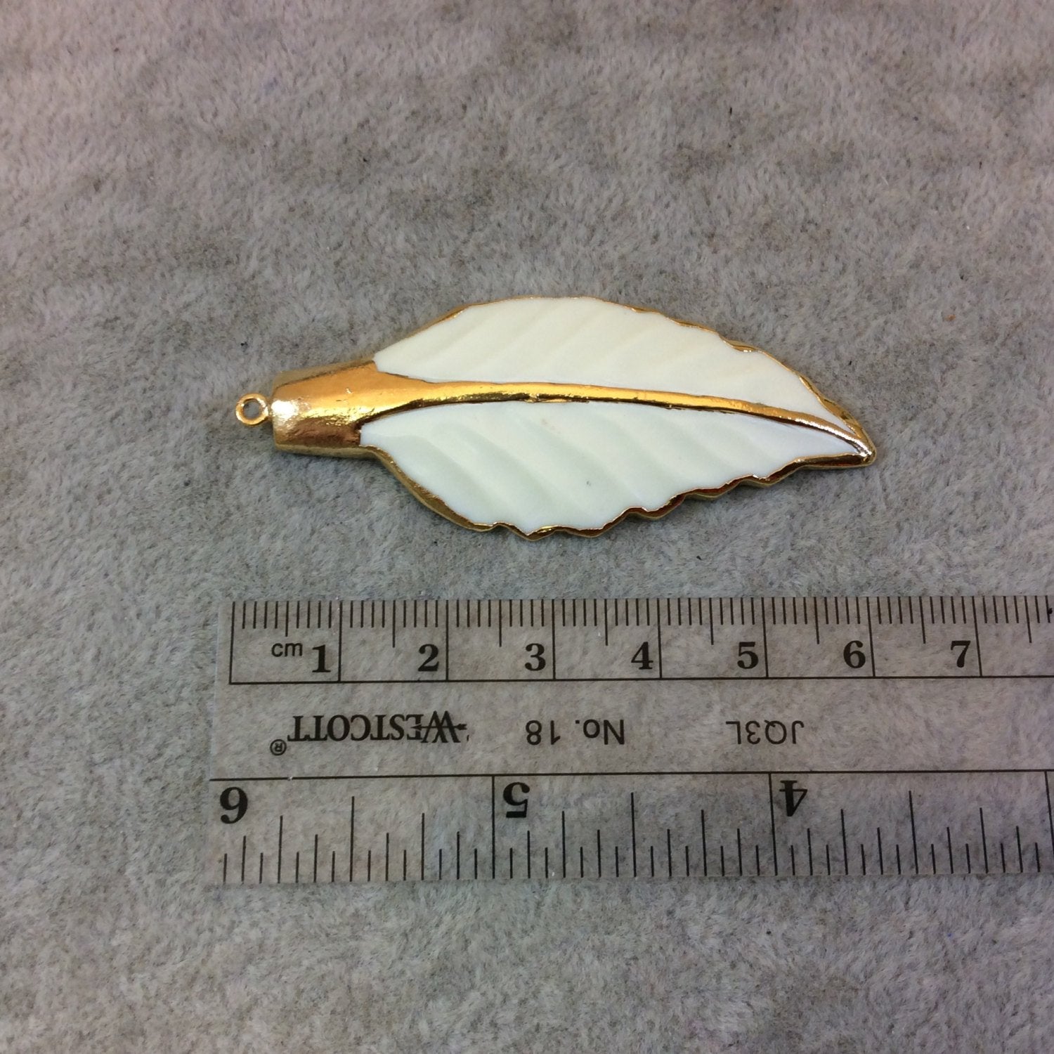 Gold Electroplated Elegant Leaf/Feather Shaped Ivory/White Acrylic Focal Pendants - Measuring 25mm x 60mm Approx Sold Individually.