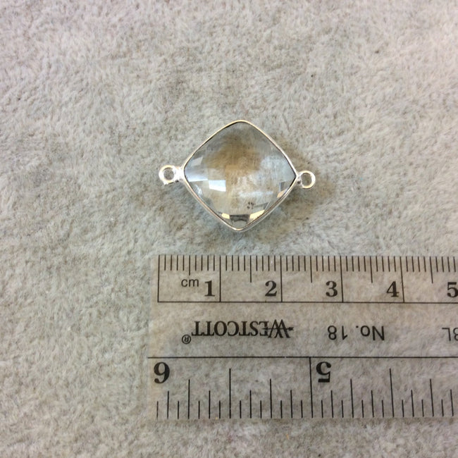 Quartz Bezel | Silver Finish Faceted Clear Diamond Shaped Plated Copper Bezel Connector Component - Measures 15mm x 15mm - Sold Individually