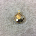 Gold Finish Faceted Teardrop Shaped Pyrite (Fool's Gold) Bezel Pendant Component - Measuring 15mm x 15mm - Natural Semi-precious Gemstone