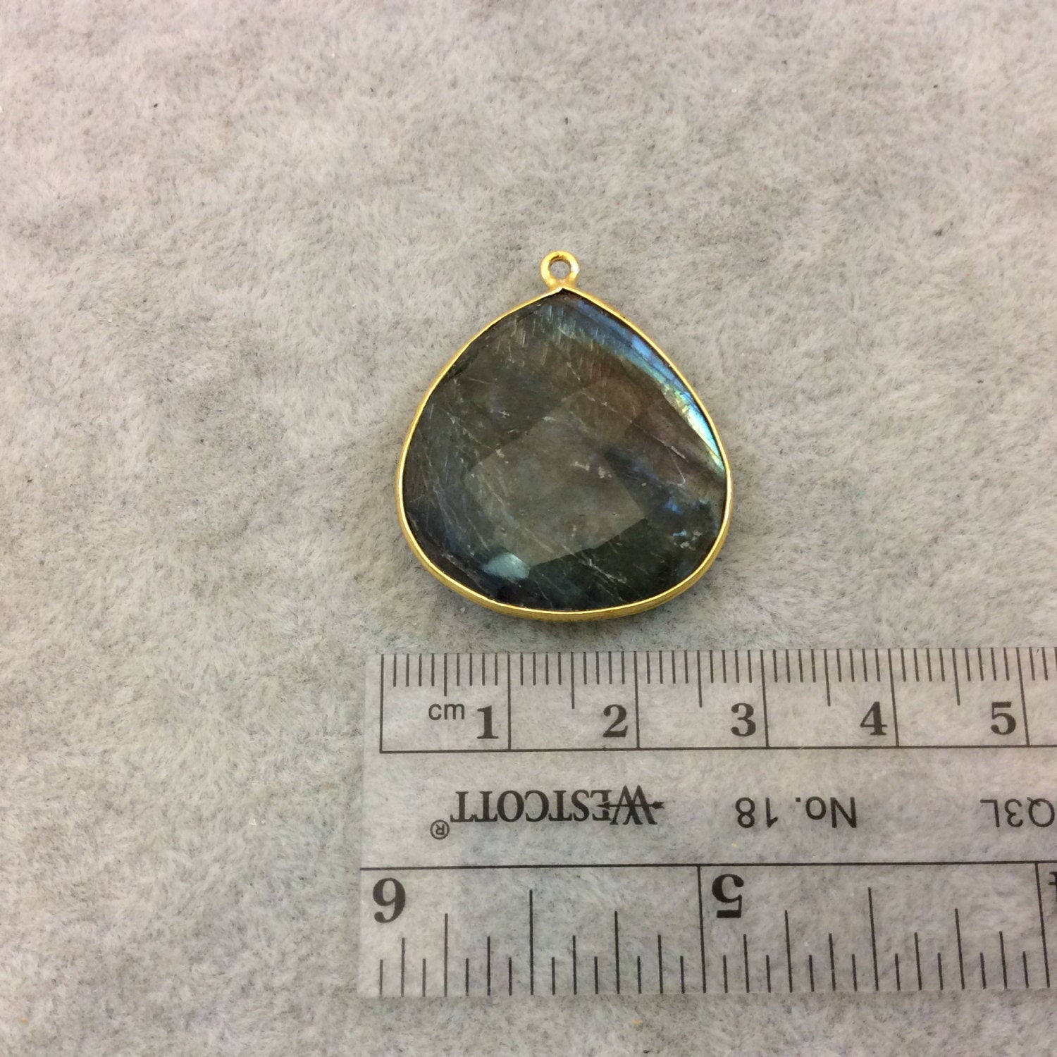 Labradorite Bezel | Natural Semi-precious Gemstone | Single OOAK Gold Finish Faceted Teardrop Shaped Pendant "B2"- Measuring 26mm x 27mm