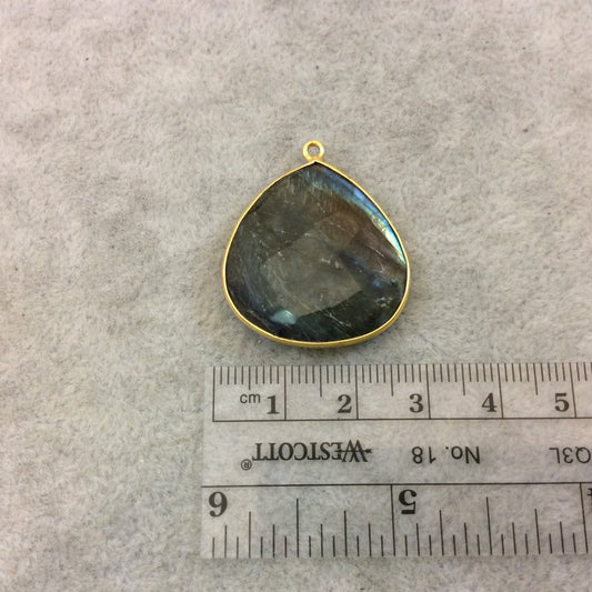 Labradorite Bezel | Natural Semi-precious Gemstone | Single OOAK Gold Finish Faceted Teardrop Shaped Pendant "B2"- Measuring 26mm x 27mm
