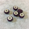 8mm x 12mm Dark Purple Rhinestone Inlaid Silver Metal Rondelle Beads - Sold in Packs of Six (6) - European Charm Bracelet Style Beads