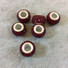 8mm x 12mm Dark Red Rhinestone Inlaid Silver Metal Rondelle Beads - Sold in Packs of Six (6) - European Charm Bracelet Style Beads