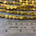 Gold Finish Detailed Petal Pattern Flower Shaped Plated Pewter Beads - 7-8" Strand (Approximately 29 Beads) - 8mm Diameter - 1mm Hole Size