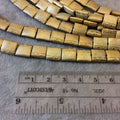 Gold Finish Dot Pattern Pillow/Book Shaped Plated Pewter Beads - 7-8" Strand (Approximately 19 Beads) - Measuring 9mm x 10mm - 1mm Hole Size