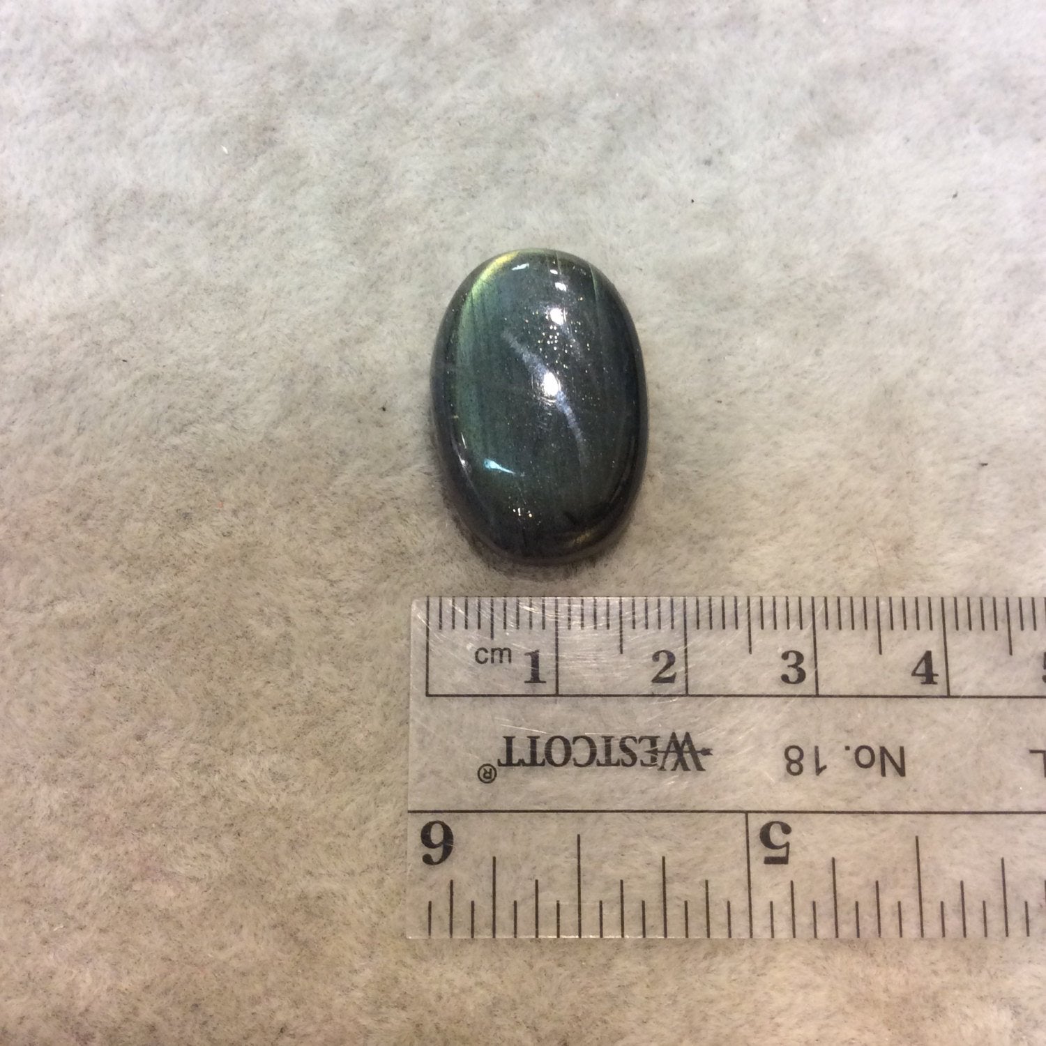 AAA Oval Shaped Iridescent Green Labradorite Flat Back Cabochon - Measuring 17mm x 25mm, 7mm Dome Height - Natural Gemstone Cab