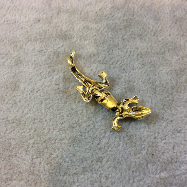 Antique/Oxidized Gold Tone Jointed Lizard Shaped Cast Alloy Charm/Pendant - Measuring 15mm x 40mm, Approximately - Sold Individually