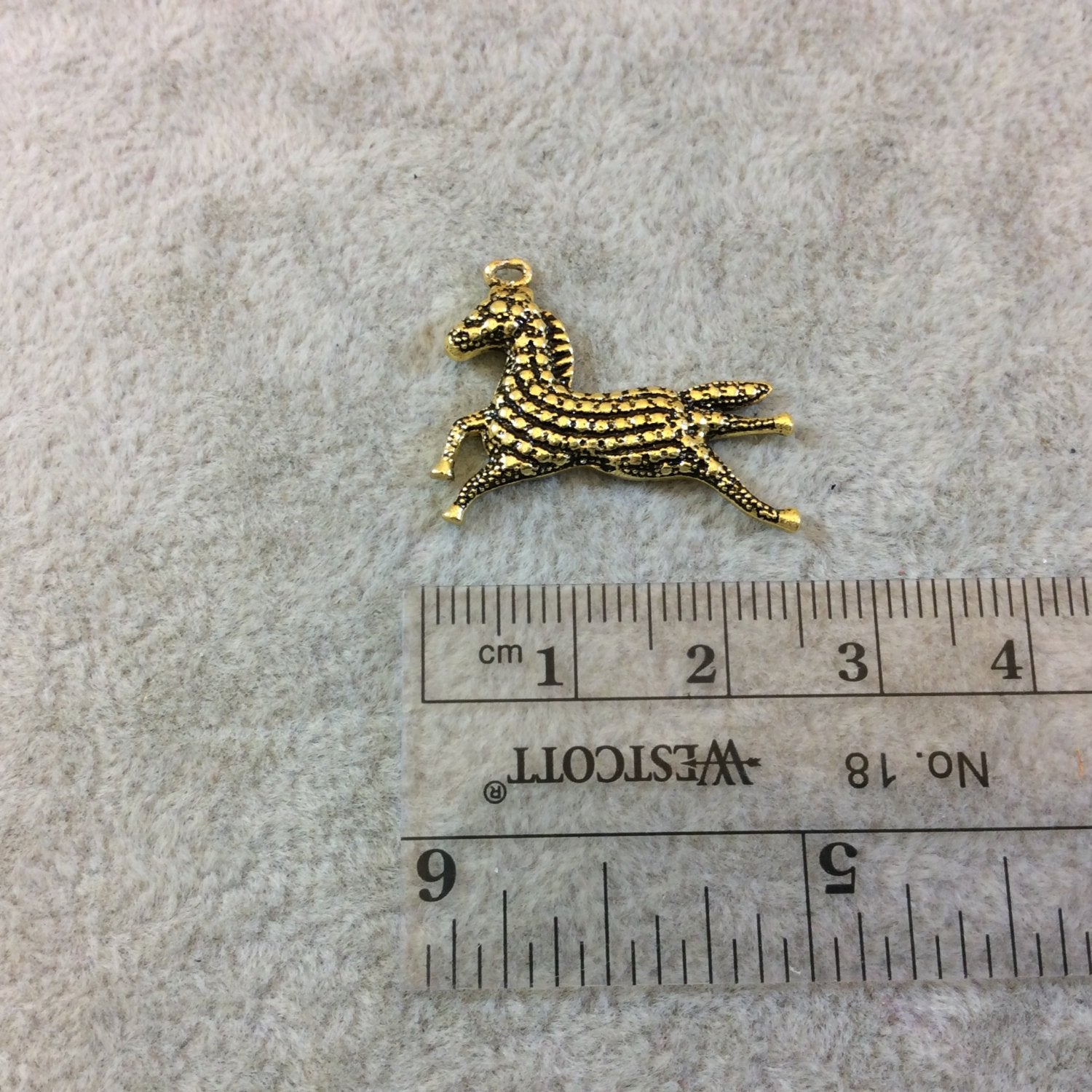 Antique/Oxidized Gold Tone Studded Horse Shaped Cast Alloy Charm/Pendant - Measuring 25mm x 19mm, Approximately - Sold Individually