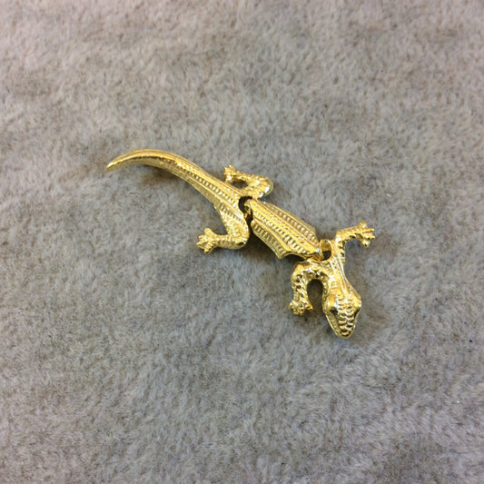 Bright Gold Tone Jointed Lizard Shaped Cast Alloy Charm/Pendant - Measuring 15mm x 40mm, Approximately - Sold Individually