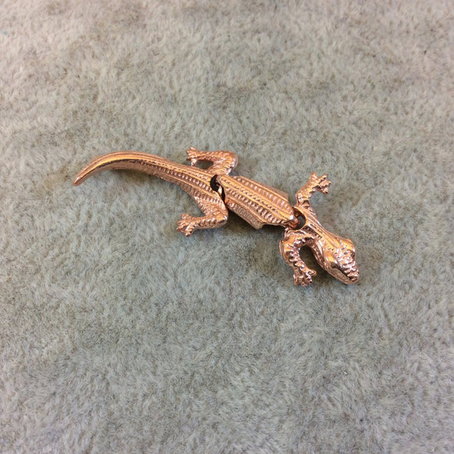 Bright Copper Tone Jointed Lizard Shaped Cast Alloy Charm/Pendant - Measuring 15mm x 40mm, Approximately - Sold Individually