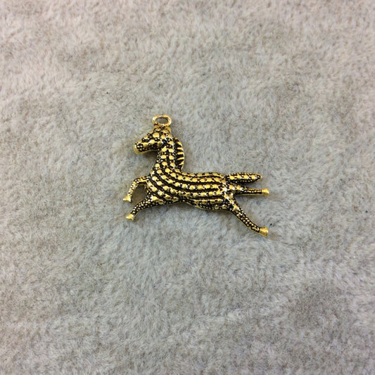 Antique/Oxidized Gold Tone Studded Horse Shaped Cast Alloy Charm/Pendant - Measuring 25mm x 19mm, Approximately - Sold Individually