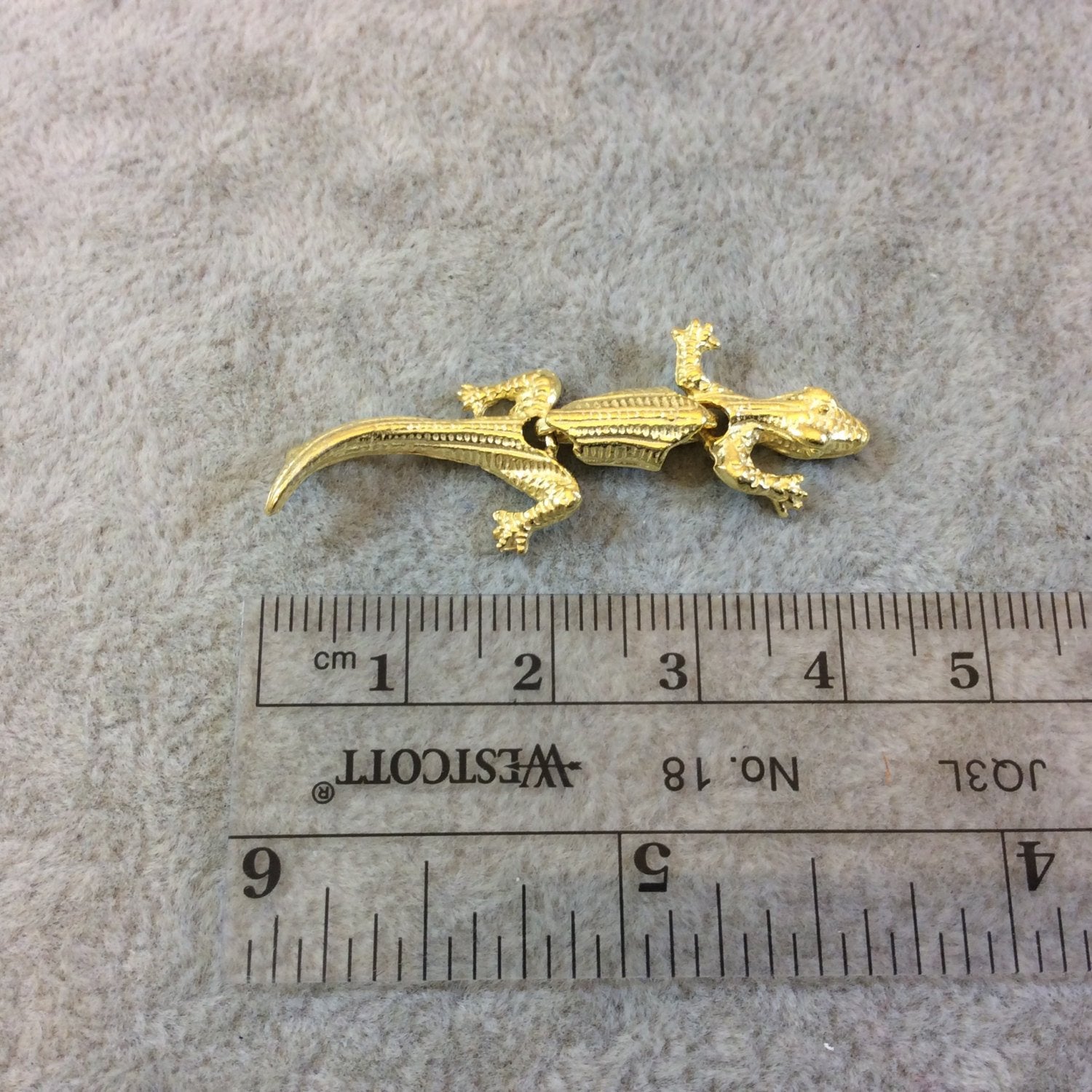 Bright Gold Tone Jointed Lizard Shaped Cast Alloy Charm/Pendant - Measuring 15mm x 40mm, Approximately - Sold Individually