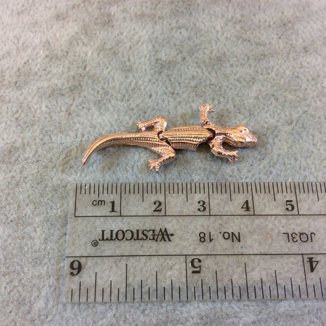 Rose Gold Tone Jointed Lizard Shaped Cast Alloy Charm/Pendant - Measuring 15mm x 40mm, Approximately - Sold Individually