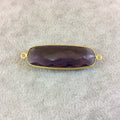 Long Gold Finish Faceted Purple Quartz Rectangle Shaped Bezel Connector Component - Measuring 13mm x 37mm - Natural Semi-precious Gemstone