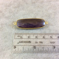 Long Gold Finish Faceted Purple Quartz Rectangle Shaped Bezel Connector Component - Measuring 13mm x 37mm - Natural Semi-precious Gemstone