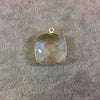 Gold Plated Faceted Clear Hydro (Lab Created) Quartz Square Shaped Bezel Pendant - Measuring 18mm x 18mm - Sold Individually