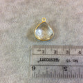 Gold Plated Faceted Clear Hydro (Lab Created) Quartz Heart/Teardrop Shaped Bezel Pendant - Measuring 15mm x 15mm - Sold Individually