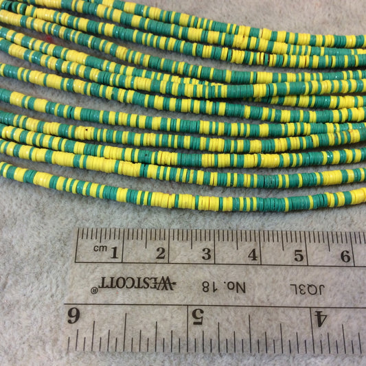 3mm African Green/Yellow Vinyl Heishi Beads - 9" Strand (Approximately 500 Beads) - Funky Tribal Trade Beads Made From Recycled Vinyl Record
