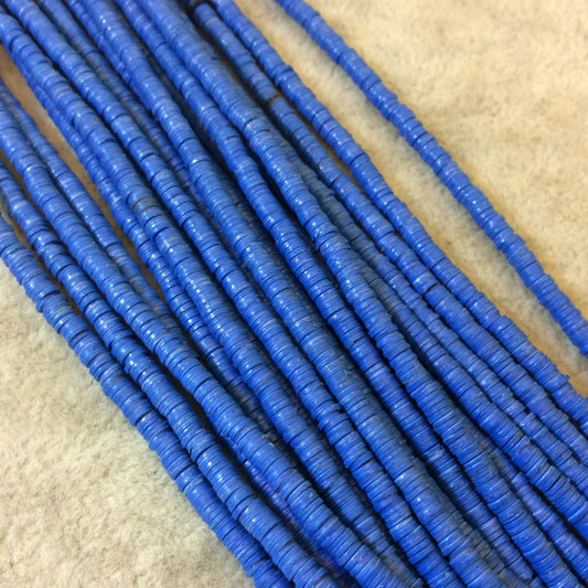 3mm African Bright Blue Vinyl Heishi Beads - 9" Strand (Approximately 500 Beads) - Funky Tribal Trade Beads Made From Recycled Vinyl Records