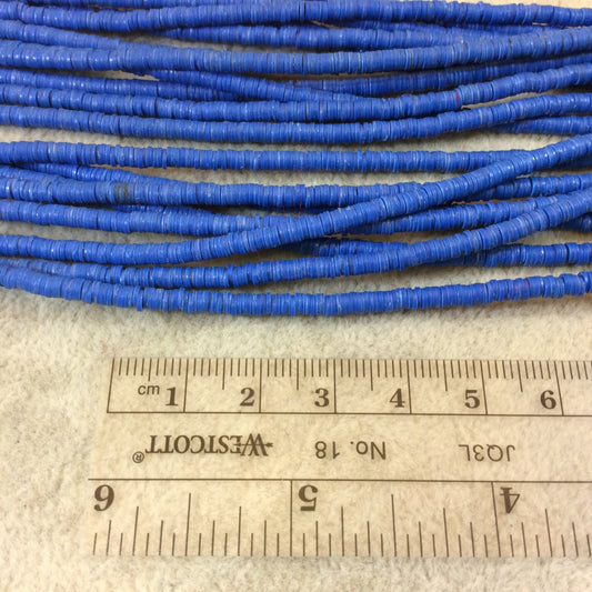 3mm African Bright Blue Vinyl Heishi Beads - 9" Strand (Approximately 500 Beads) - Funky Tribal Trade Beads Made From Recycled Vinyl Records
