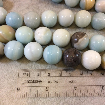 18mm Smooth Finish Round/Ball Shaped Multicolor Amazonite Beads - 15" Strand (Approximately 22 Beads) - Natural Semi-Precious Gemstone Beads