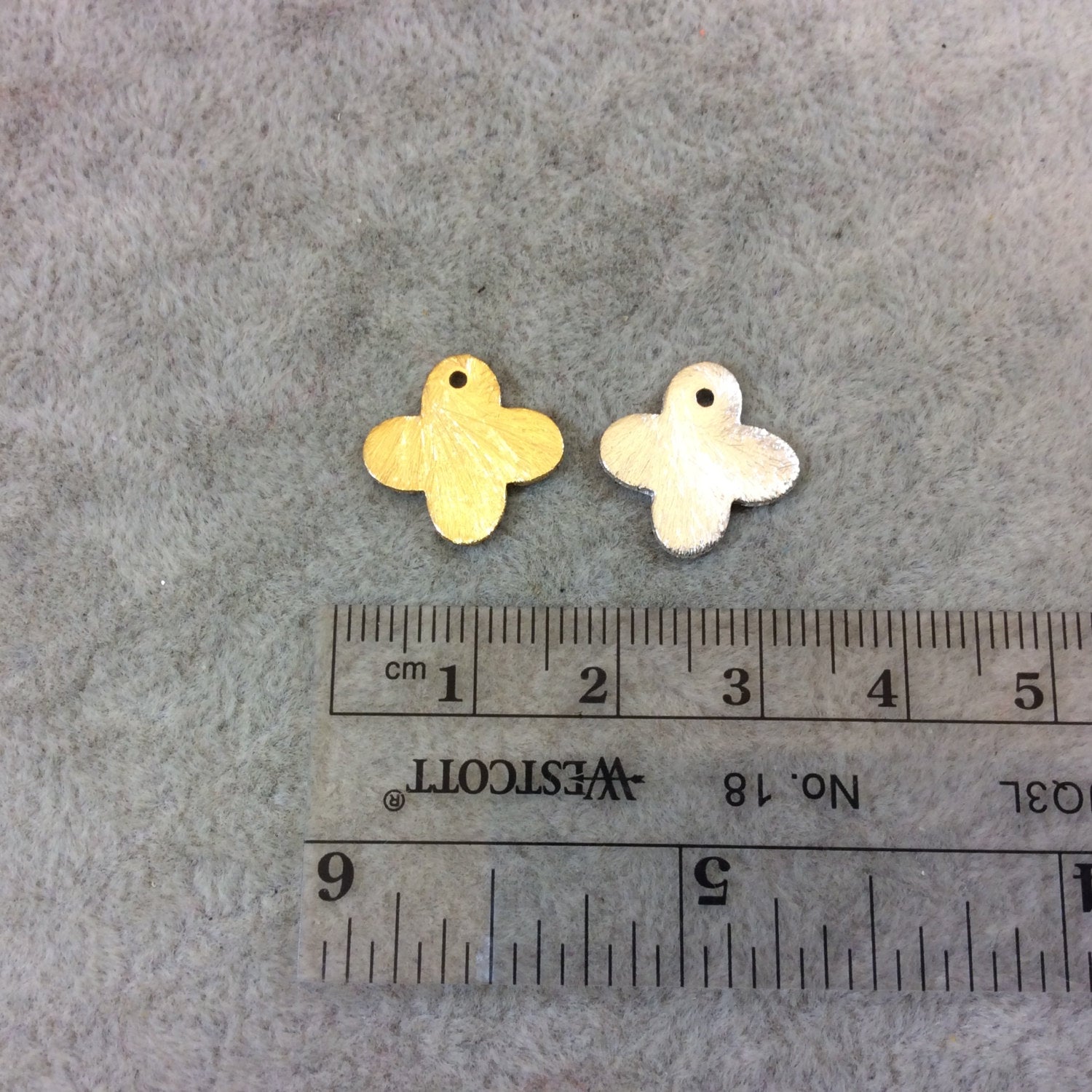 14mm Gold Brushed Finish Blank Quatrefoil Shaped Plated Copper Components - Sold in Pre-Counted Bulk Packs of 10 Pieces - (057-GD)