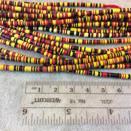 3mm African Yellow/Black/Red Vinyl Heishi Beads - 11" Strand (Approximately 600 Beads) - Funky Tribal Beads Made From Recycled Vinyl Record