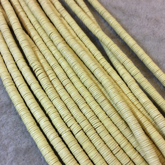 4mm African Cream Vinyl Heishi Beads - 11" Strand (Approximately 600 Beads) - Funky Tribal Trade Beads Made From Recycled Vinyl Record